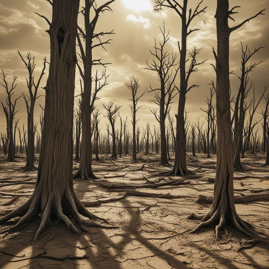 Barren, Lifeless Landscape Under Scorching Desert Sun
