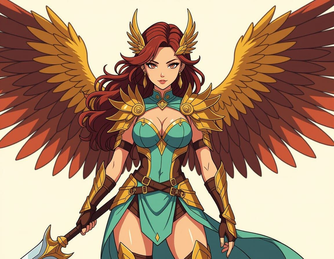Confident Winged Warrior in Anime Style