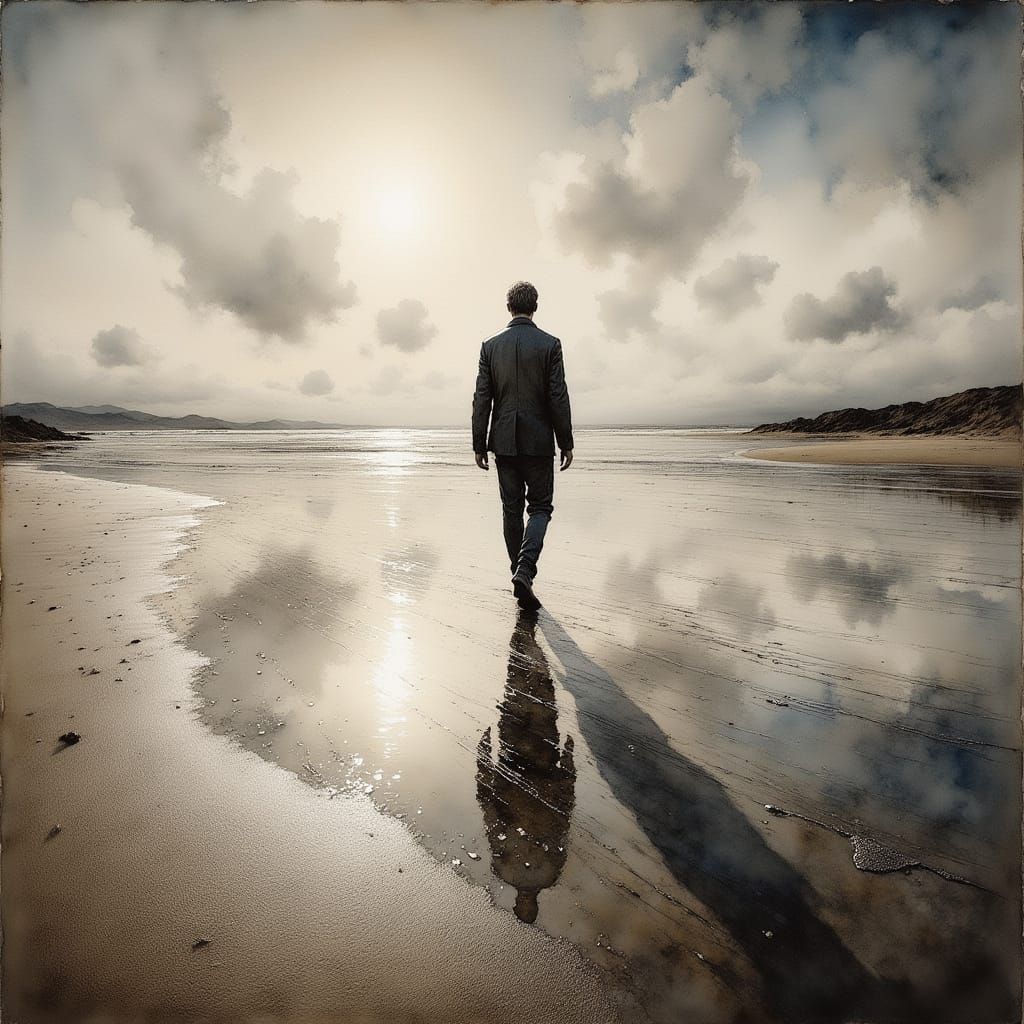 Invisible Man's Footprints on a Beach