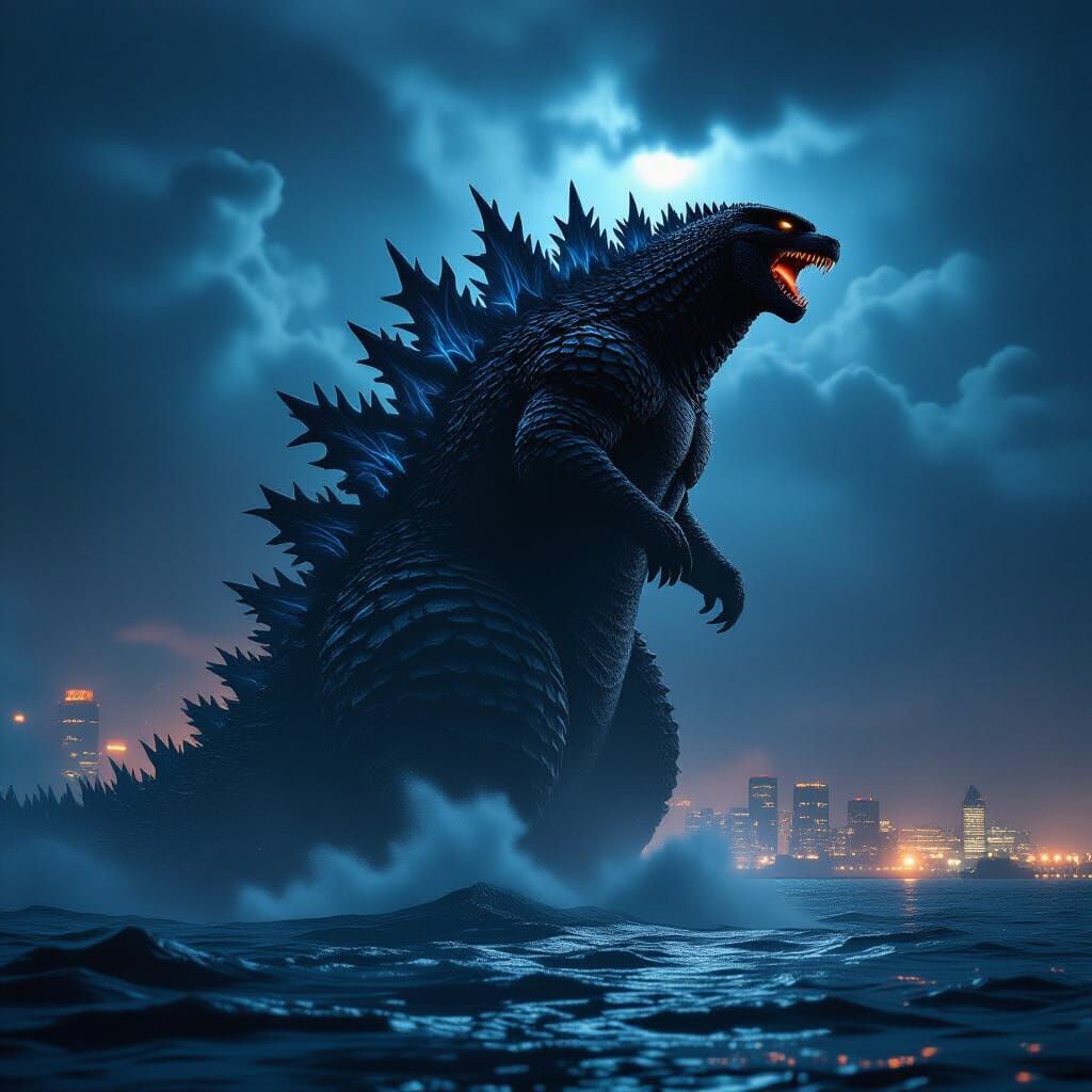 Colossal Godzilla Emerges From Stormy Ocean