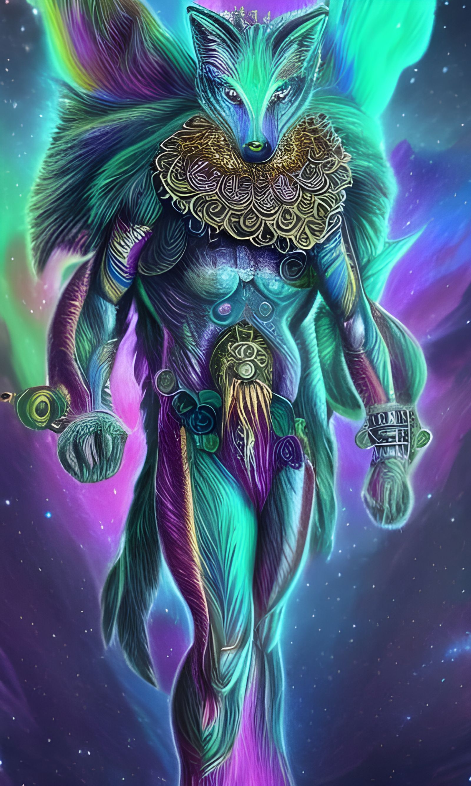 Cosmic Wolf Alien in Galactic Space