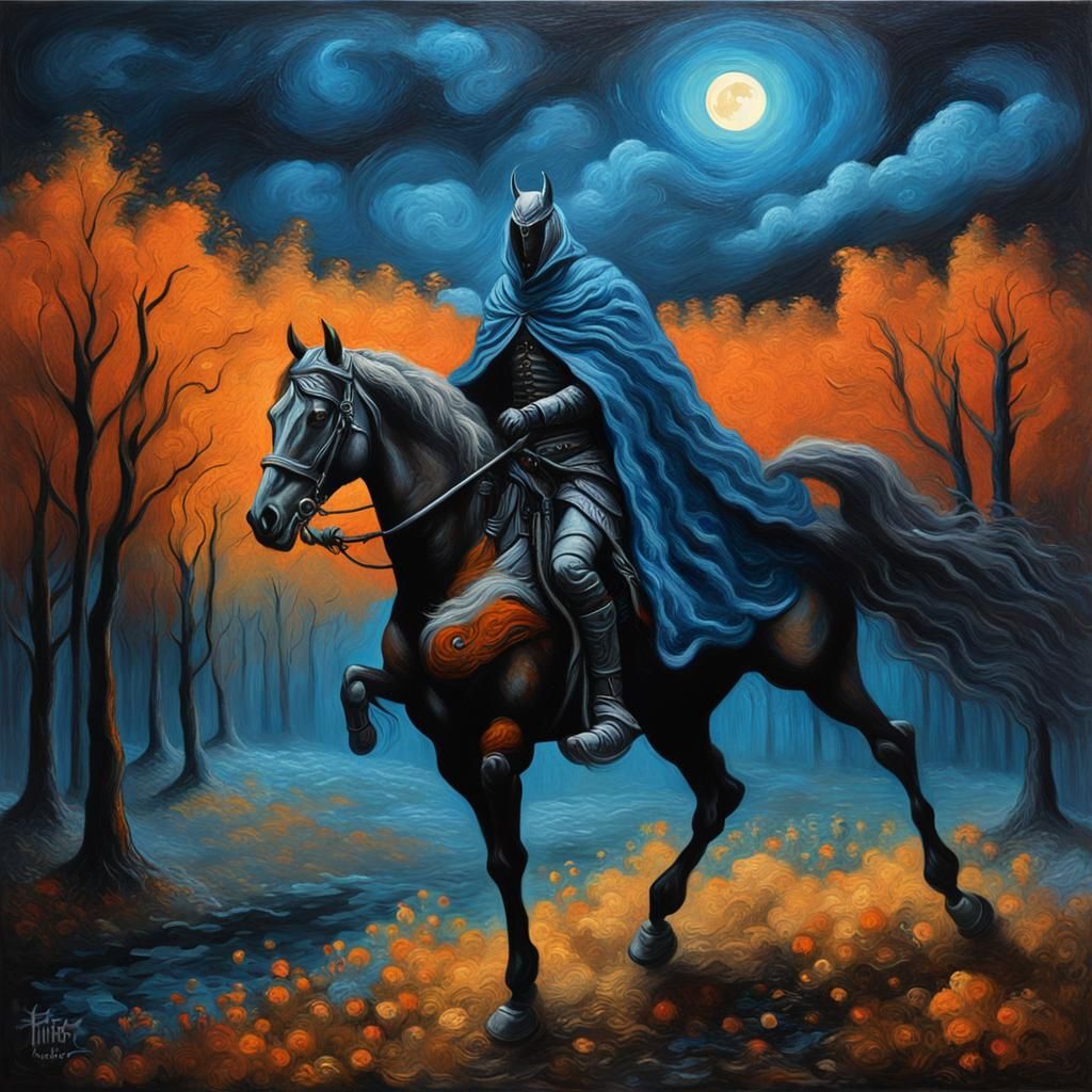 Headless Horseman in Dark Fantasy Impressionist Style