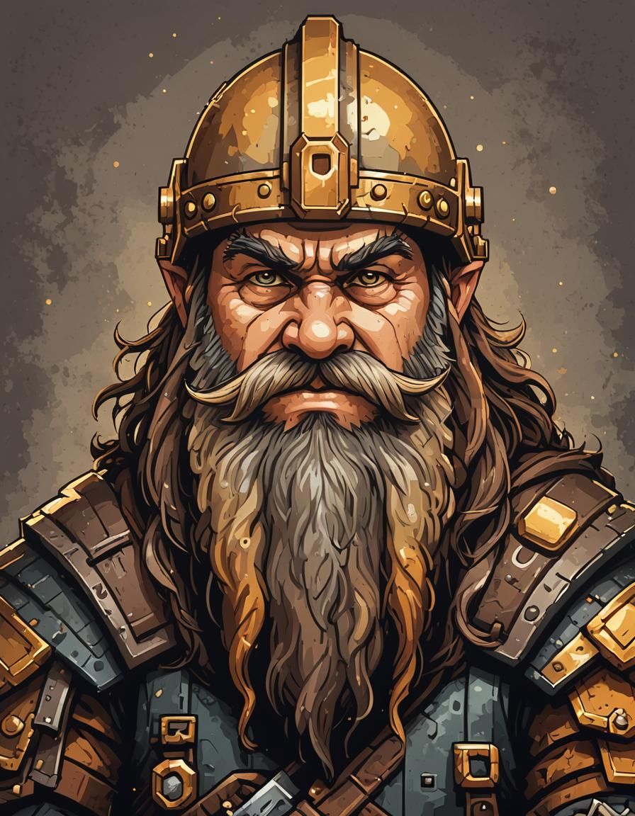 Pixel Art Dwarf Face with Gruff Expression