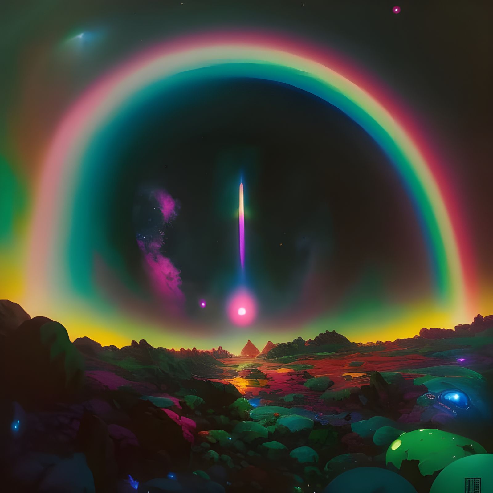 Cosmic Space Portal in Retrofuturism Style