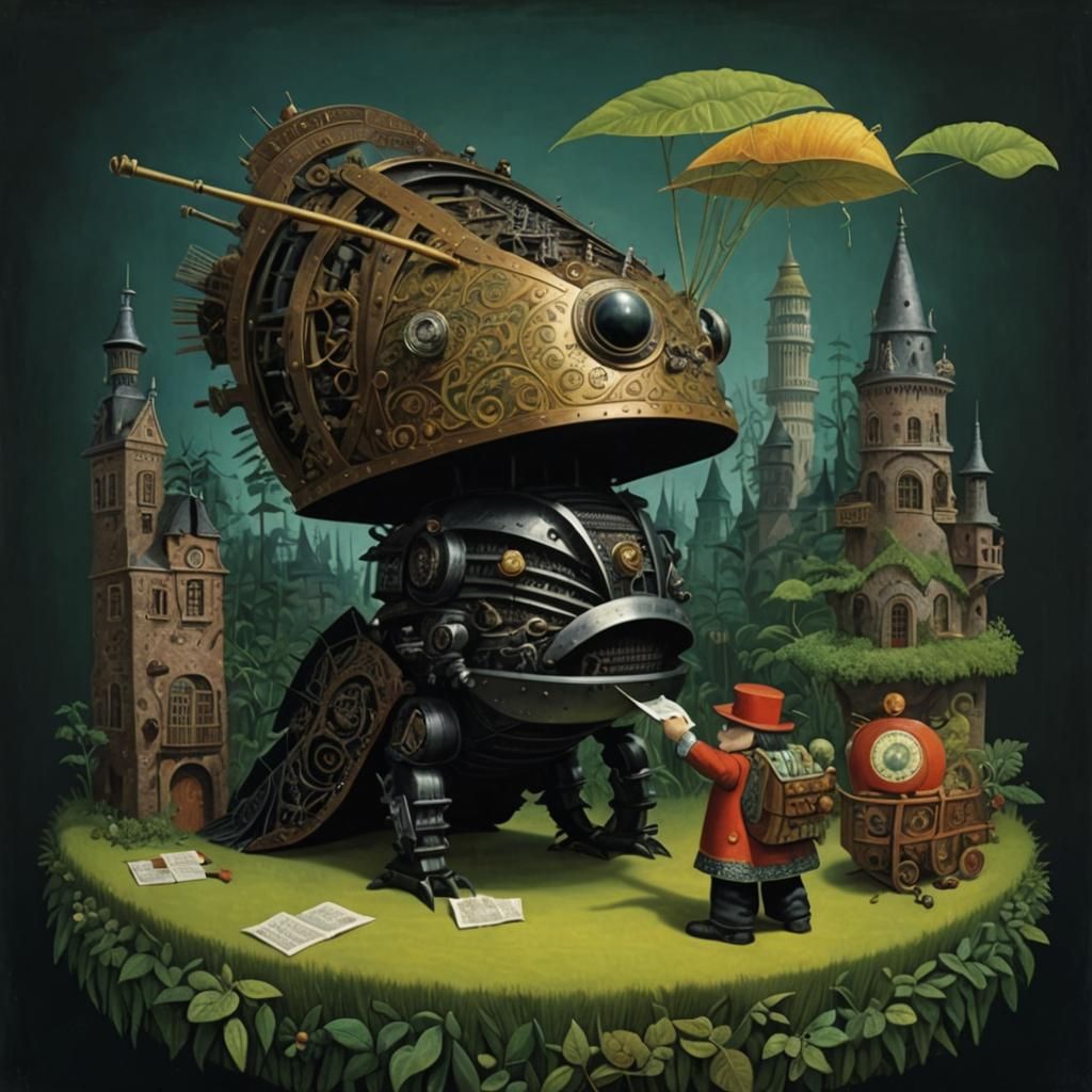 Steampunk Shredder Scene in Whimsical Style