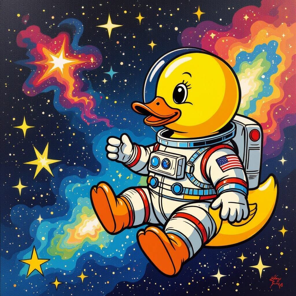 Rubber Duck Astronaut in Vibrant Pop Art Style