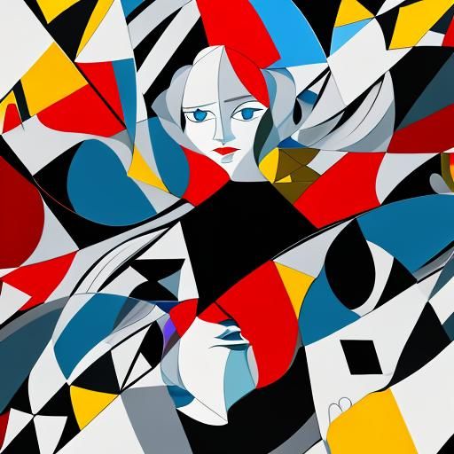 Cubism painting of the Queen of Hearts from Alice in Wonderl...