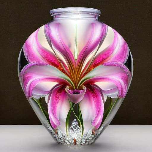 Pink Lily in Glass Jar: 3D Render