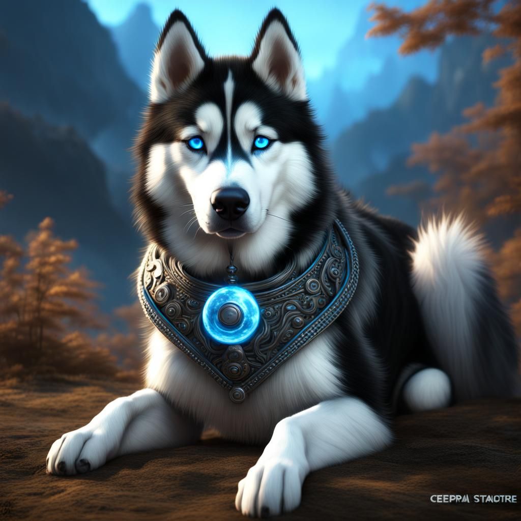 Siberian Husky Named Cooper in Detailed Matte Painting