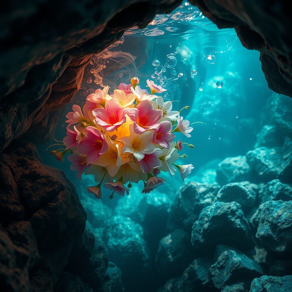 Enchanted Floral Grotto in Dreamy, Hyper-Realistic Style