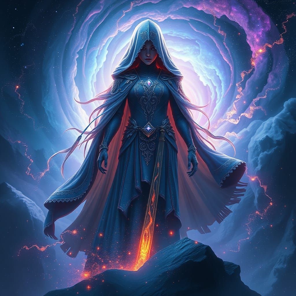Ethereal Cosmic Guardian in Nebula Vortex