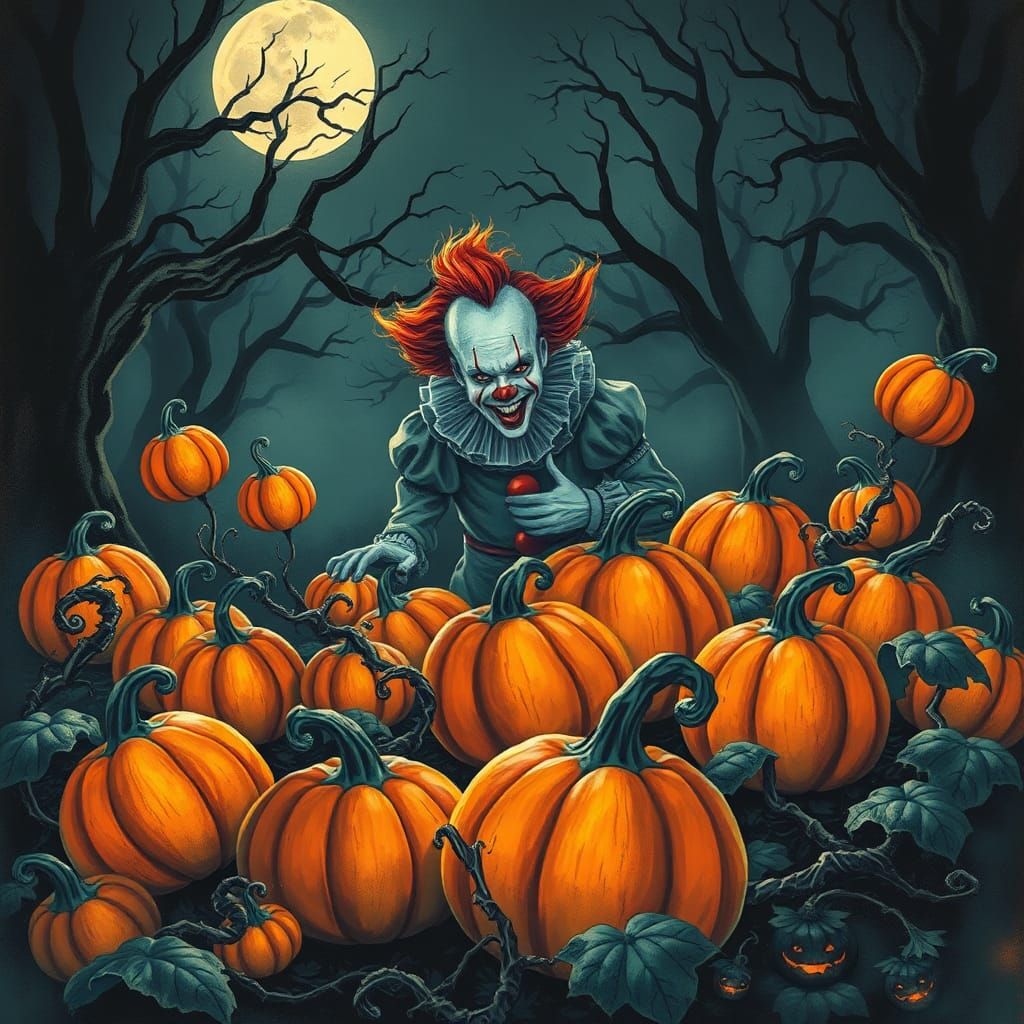 Eerie Halloween Card Featuring Pennywise in Dark Fantasy Sty...