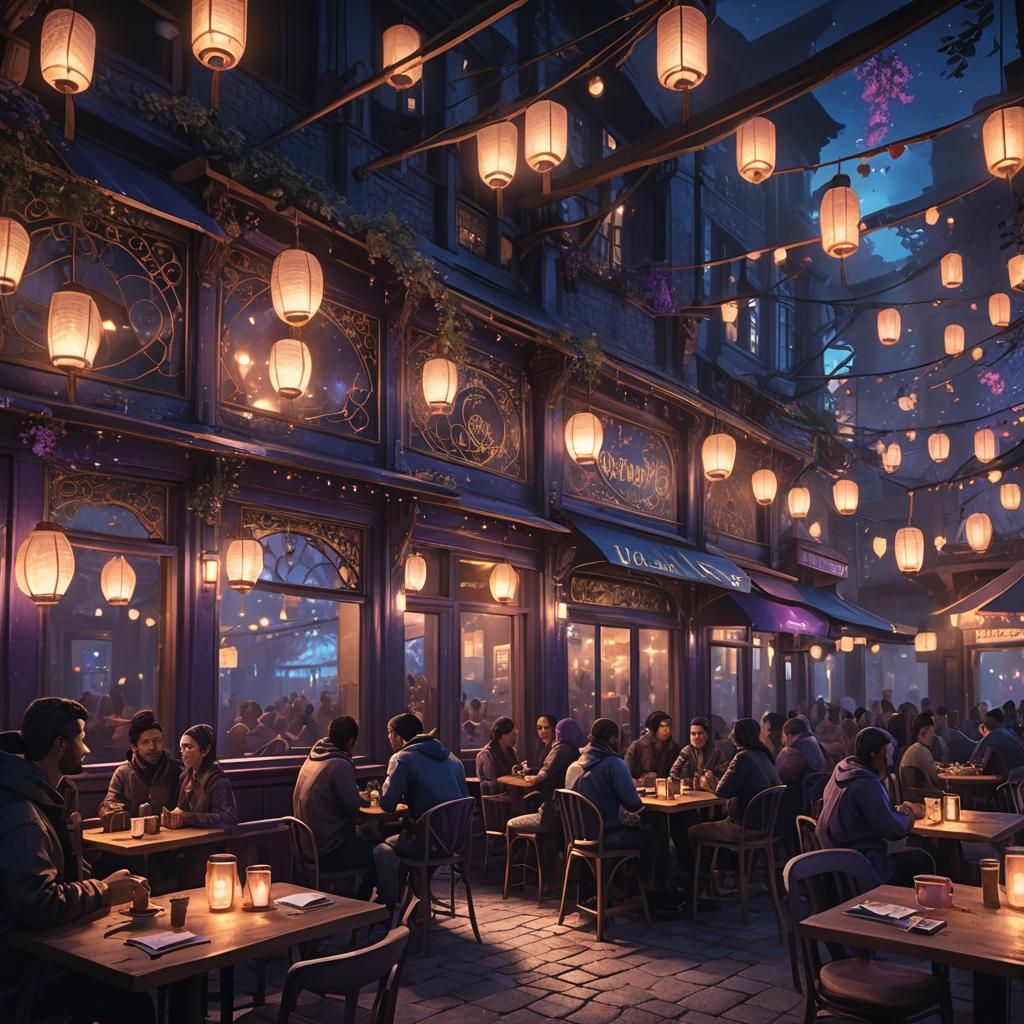 Bioluminescent Night Cafe Scene in Unreal Engine 5