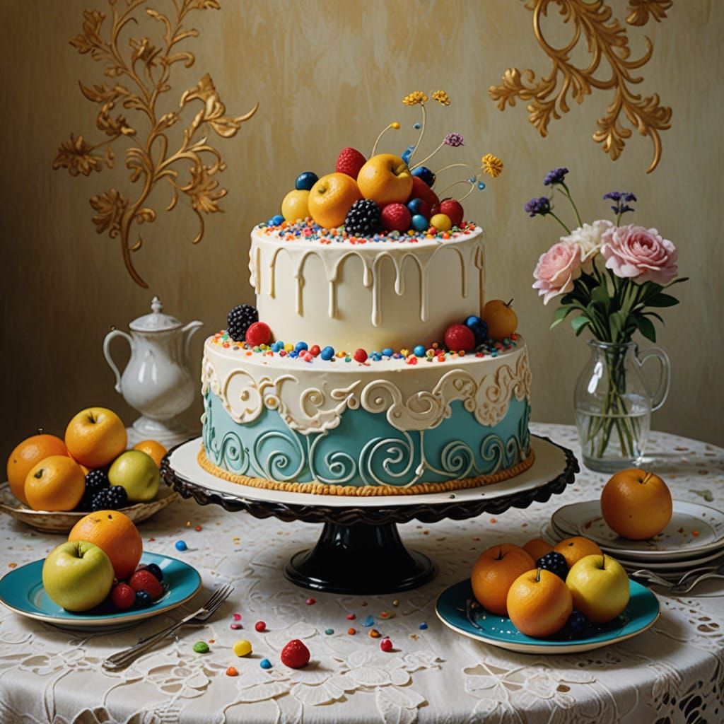 Birthday Cake in Impressionist Style