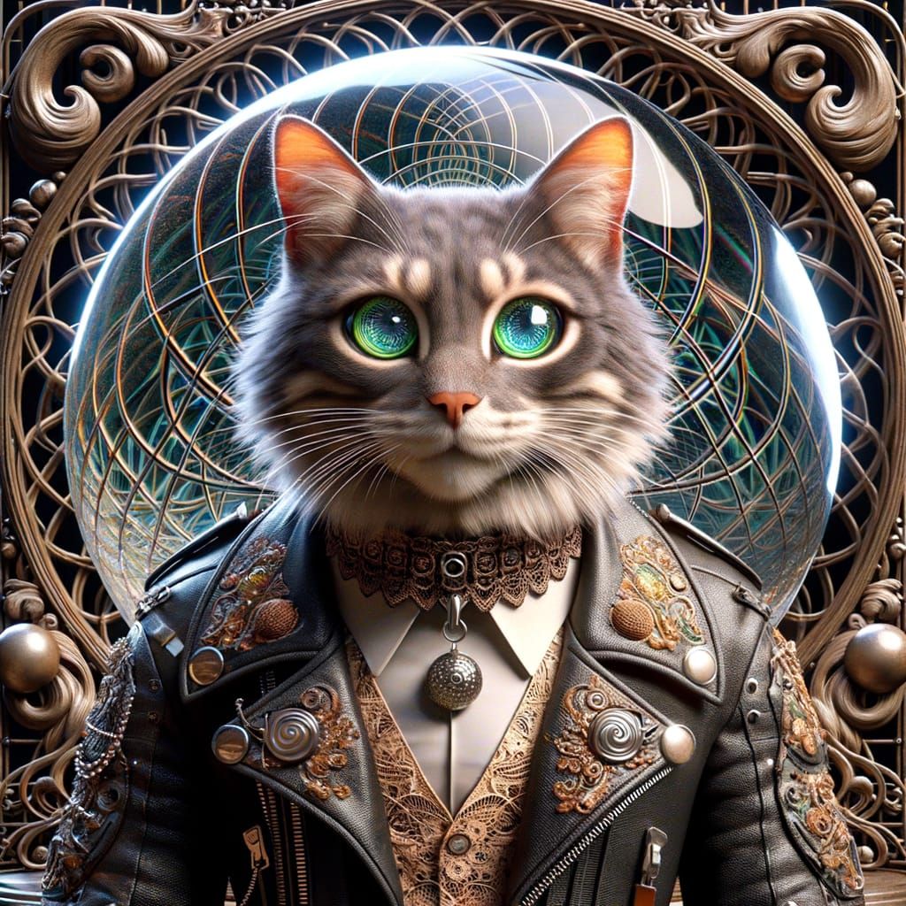 Anthropomorphic Cat in Motorcycle Attire with Haitian Herita...