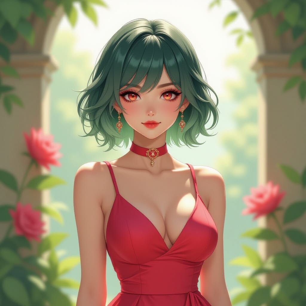 Anime Woman with Green Ombre Hair, 3D Render