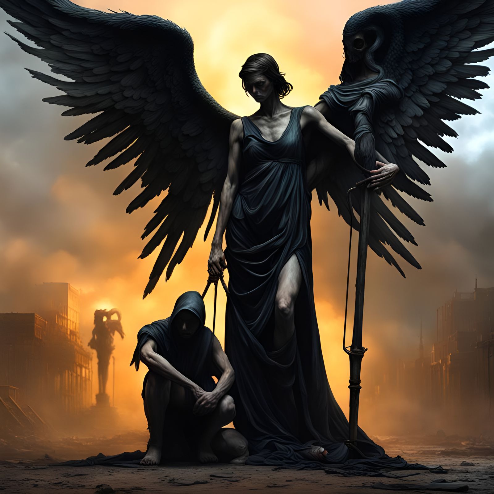 Angel of Death in Post-Apocalyptic Scene