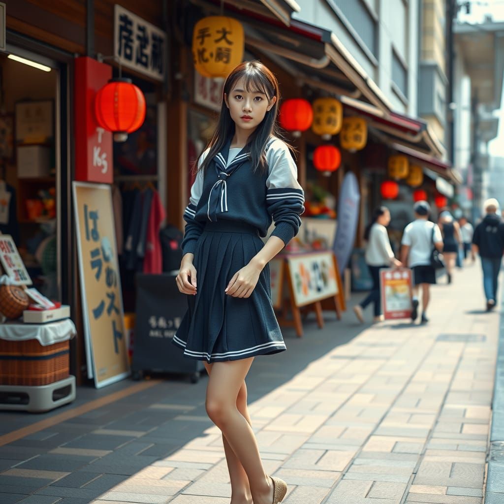 Japanese Idol Student in Fashionable Street Market
