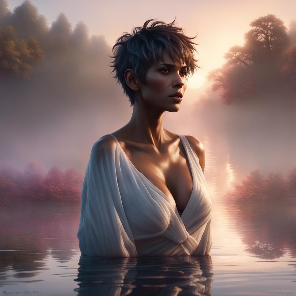 Ethereal Lakeside Portrait in Morning Fog