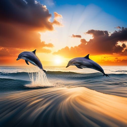 Dolphins Playing and Jumping in the Ocean