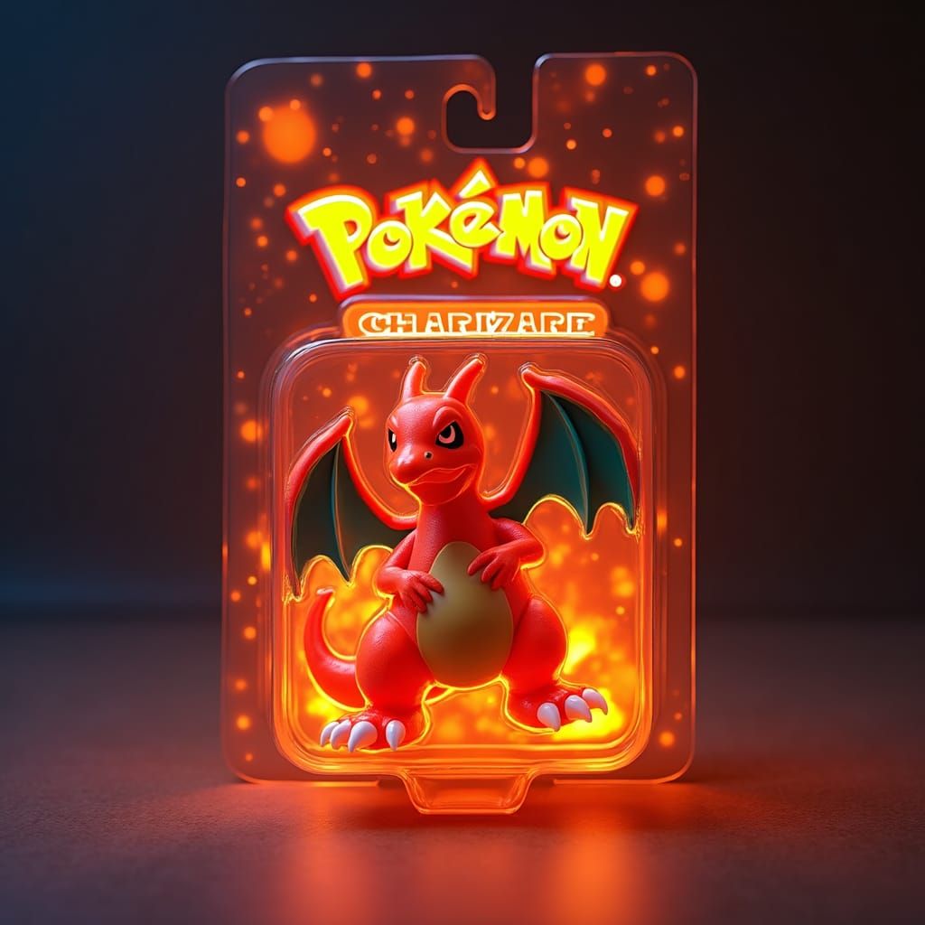 Charizard Toy in Fiery Packaging: 3D Render