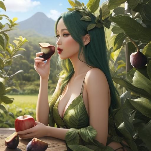 Eve in Paradise Eating an Apple
