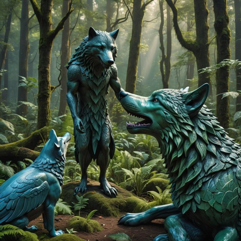 God Conversing with a Wolf in a Forest