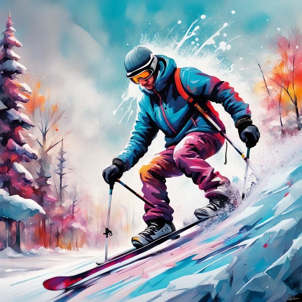 Icy Winter Skiing in Graffiti Splash Art Style