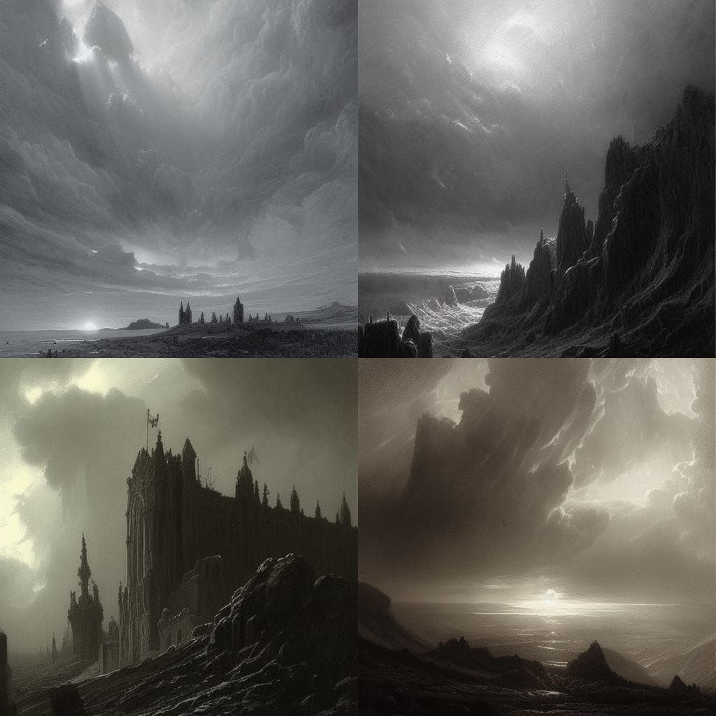 Dramatic Horror Landscape Sketch in Gustave Doré Style