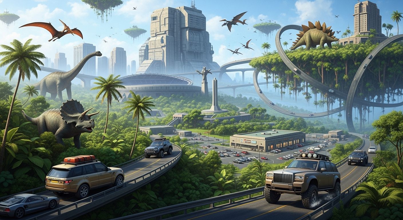Futuristic Jungle Bunker with Dinosaurs