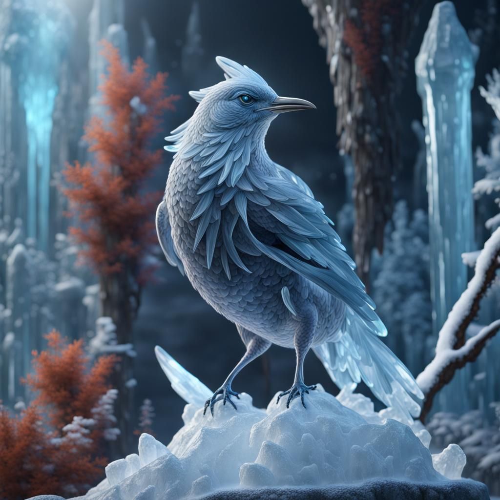 Frozen Bird Ice Sculpture: Detailed Matte Painting