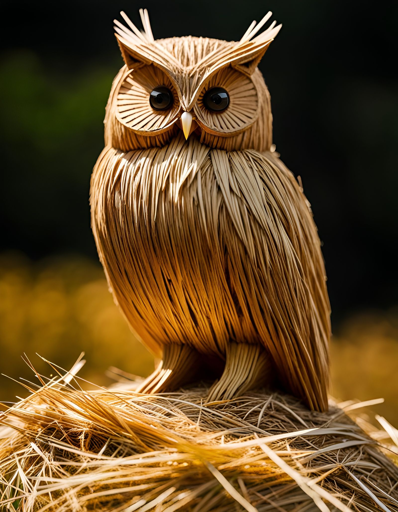 Hay Owl Sculpture Inspired by Sōsaku Hanga