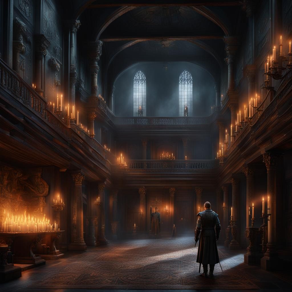 Gloomy Knight's Hall Illuminated by Candlelight