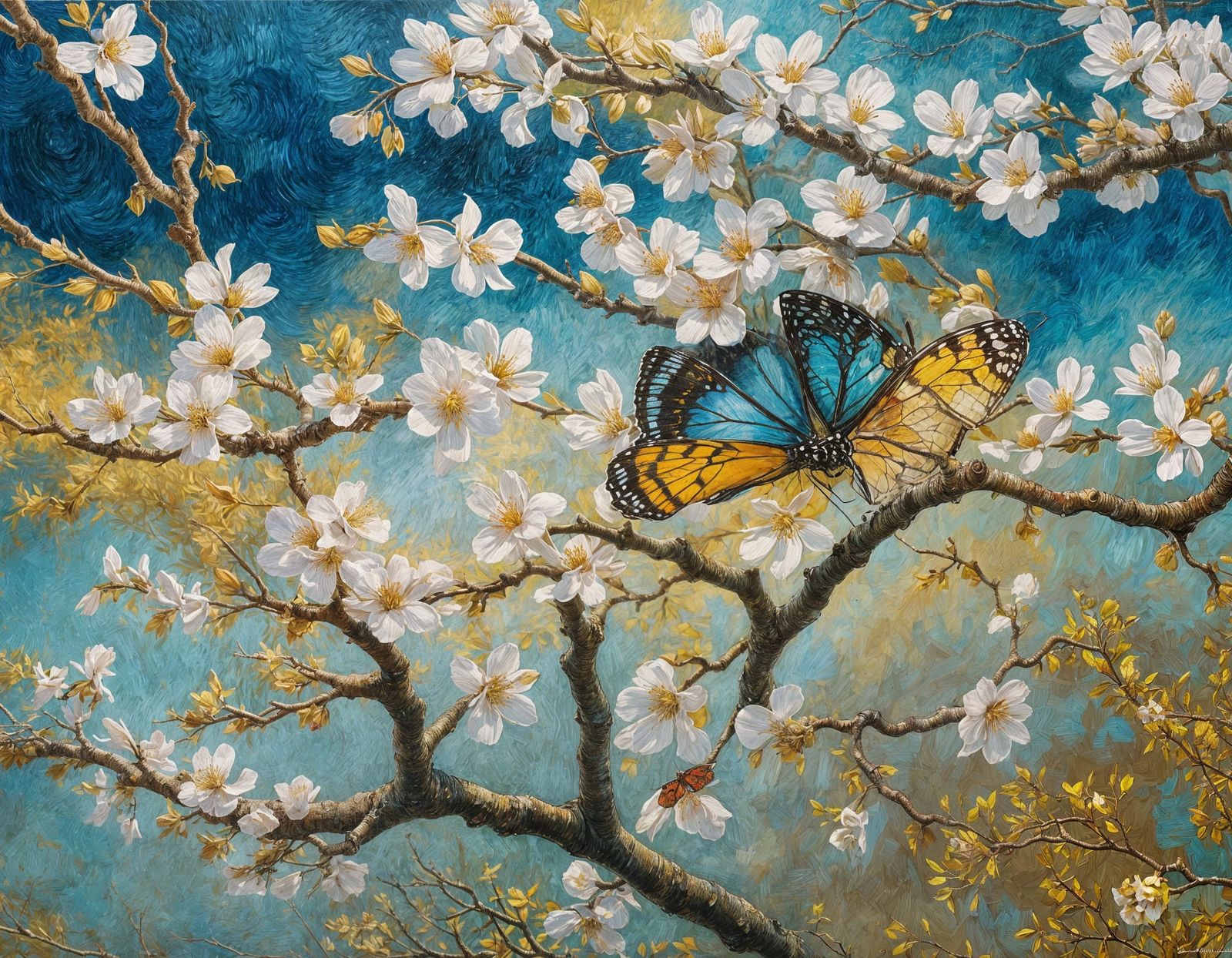 Surreal Almond Blossom Butterfly Portrait in Hyperrealistic...