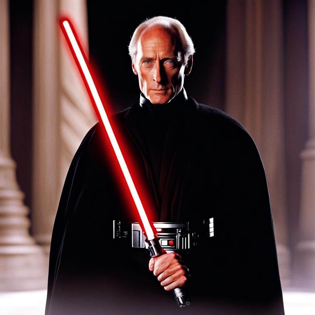 Star Wars Character in Black Robes with Lightsaber