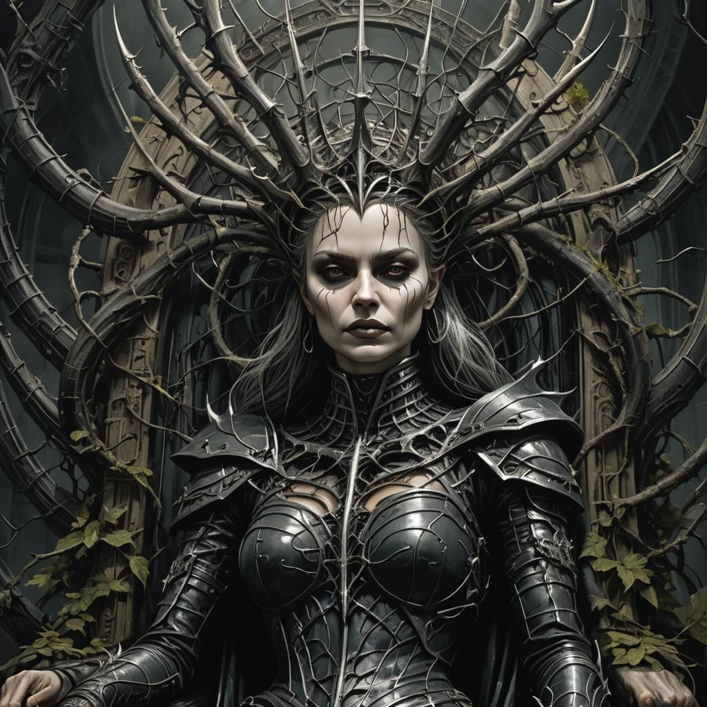 Thorn Queen on Throne: Dark Fantasy Art