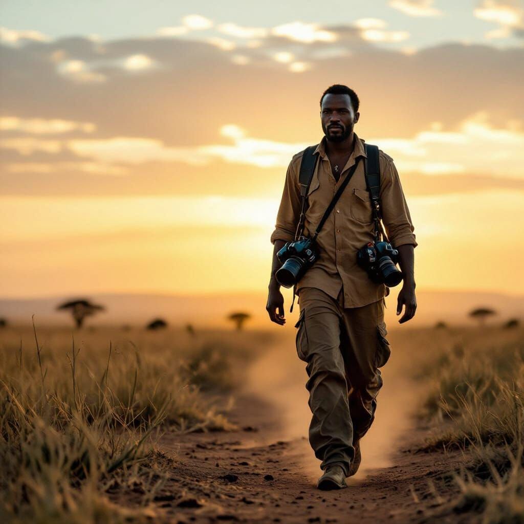 Kenyan Photographer at Golden Hour in Earth Tones