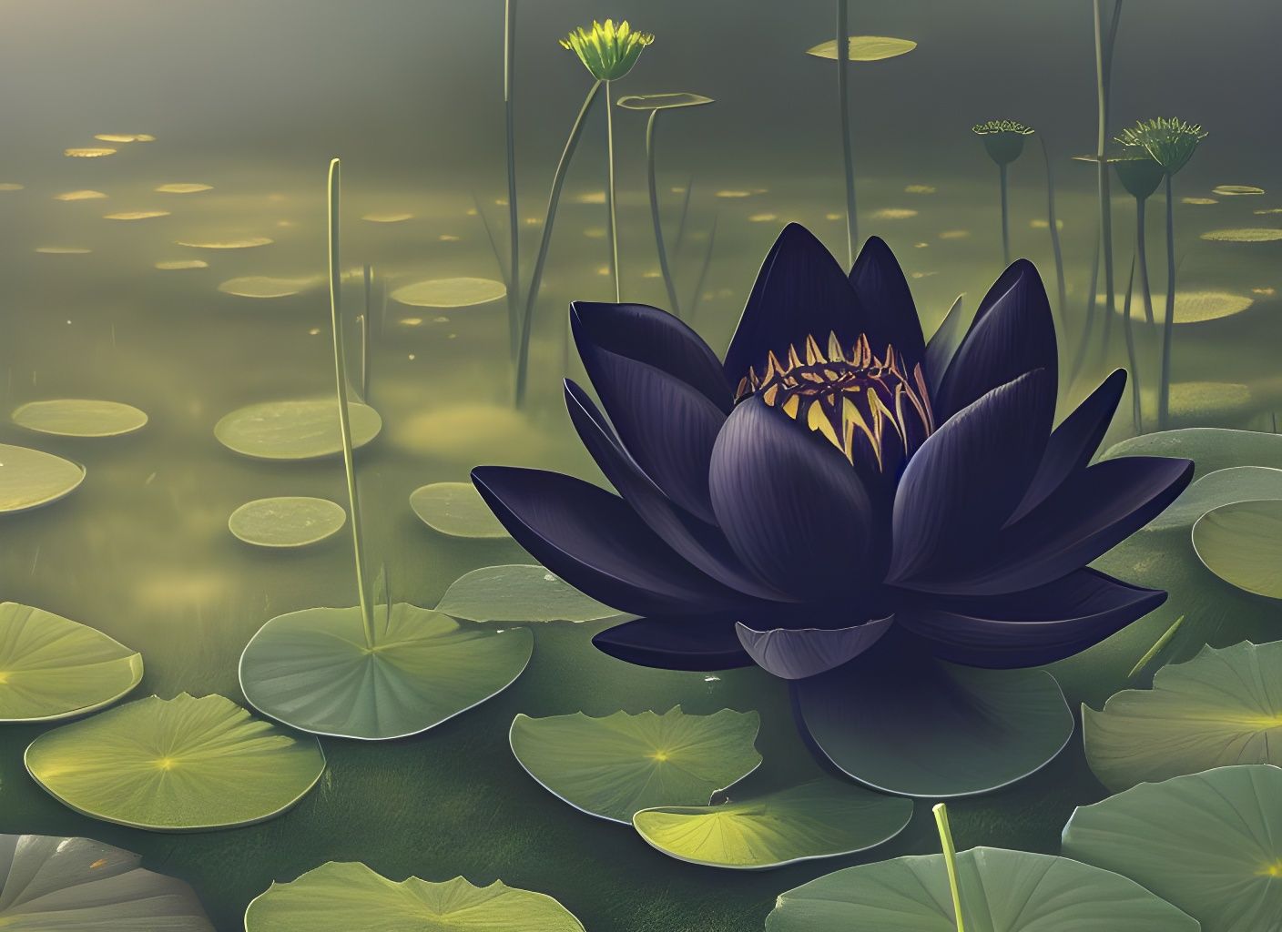 Black Lotus Flower Digital Artwork in Surrealist Style