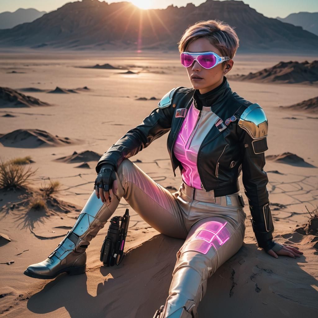 Cyborg in Desert: Cyberpunk Style Portrait