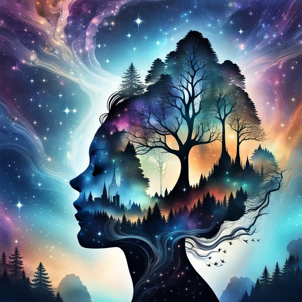 Cosmic Dreamscape: Galactic Waterfall in Abstract Vector Art