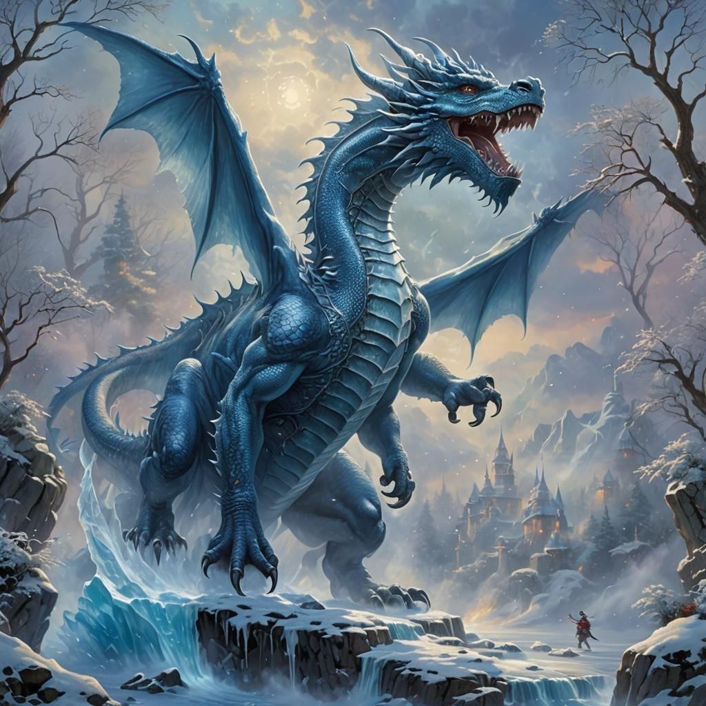 Icy Breath: A Blue Dragon Fantasy Landscape