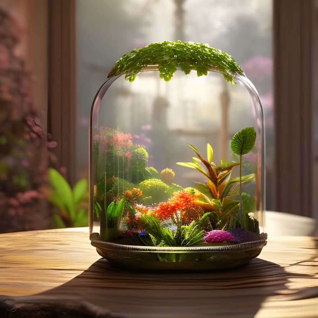 Miniature Flower Garden Inside Cracked Glass Jar
