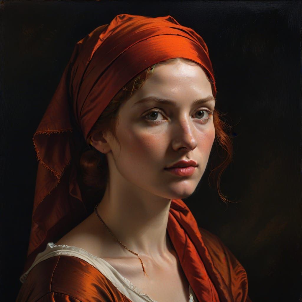 Woman in Red Head Covering: Old Master Portrait