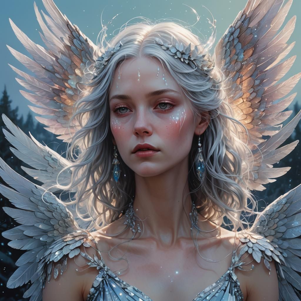 Ethereal Goddess with Iridescent Wings, Digital Art