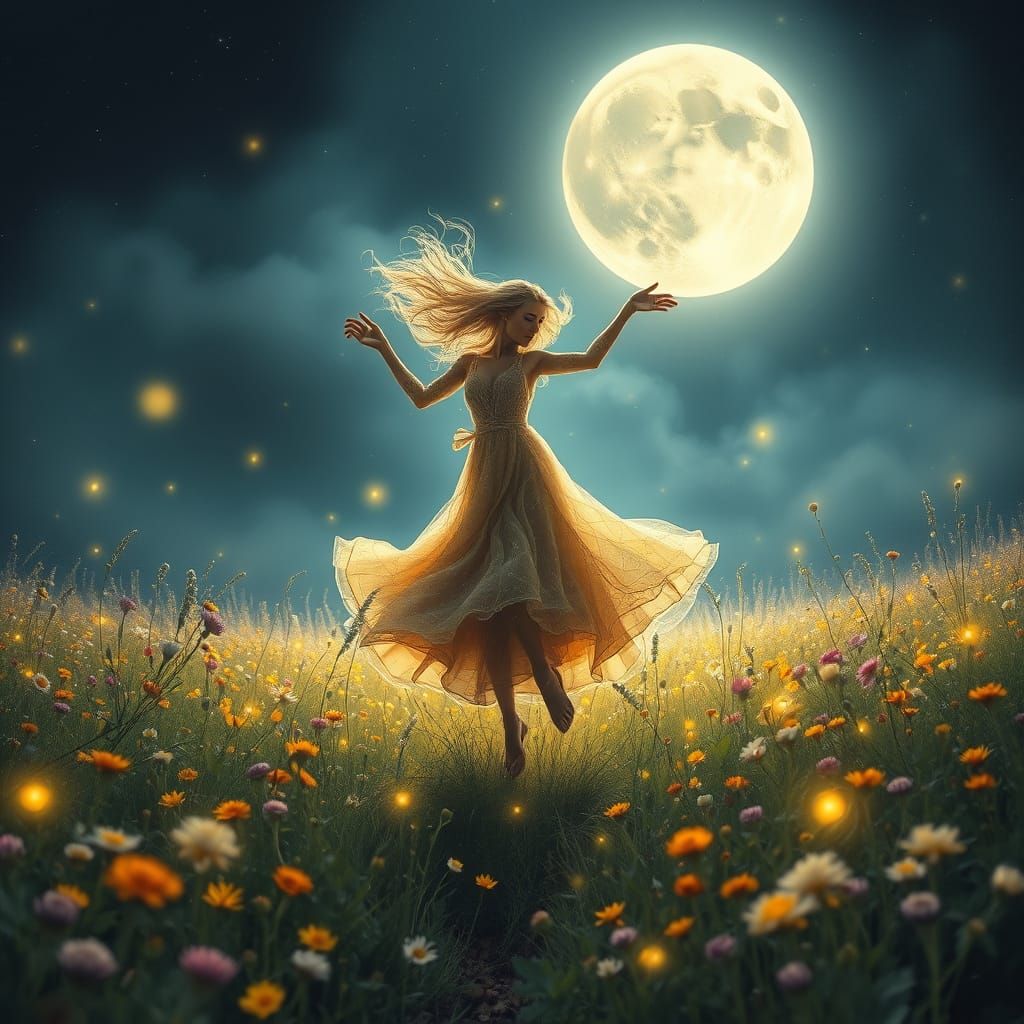 Ethereal Gypsy Fairy Dances under Full Moonlight in Whimsica...