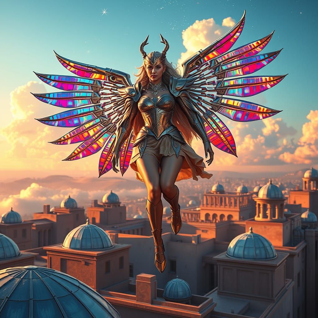Goddess Soaring Over Olympus in Sci-Fi Style