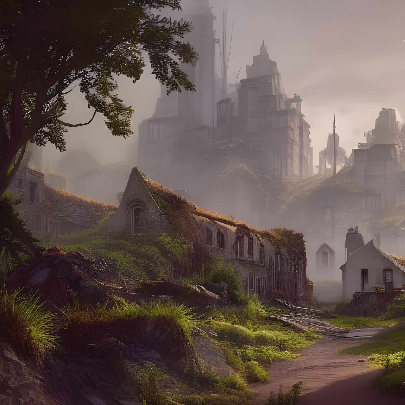 Abandoned City Reclaimed by Nature in Detailed Matte Paintin...
