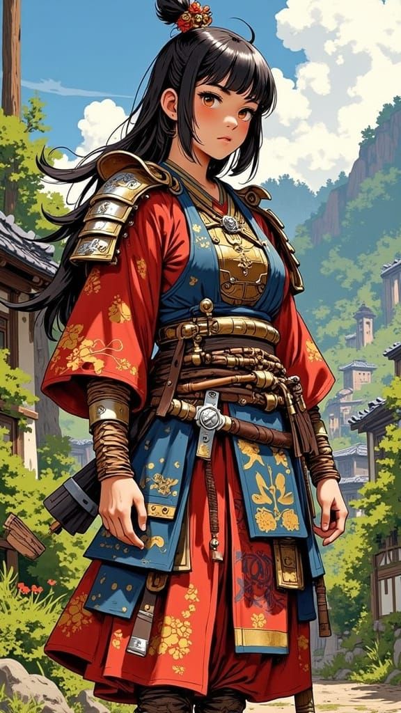 Contemptuous Samurai Woman in Ornate Armor