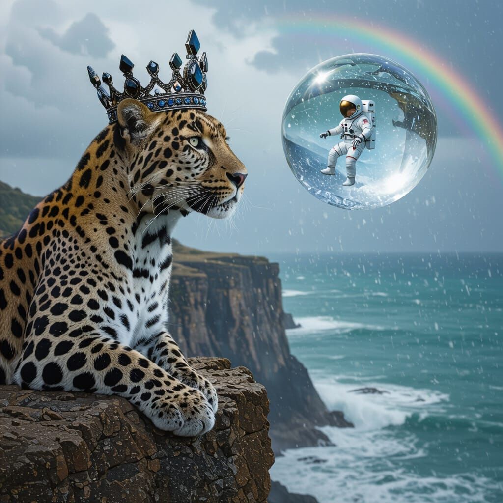 Majestic Leopard with Obsidian Crown on Cliff