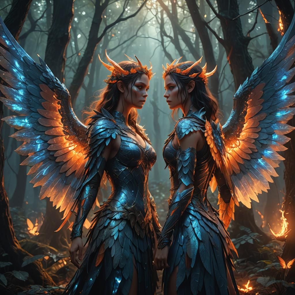 Mystical Forest: Demon Girl and Angel